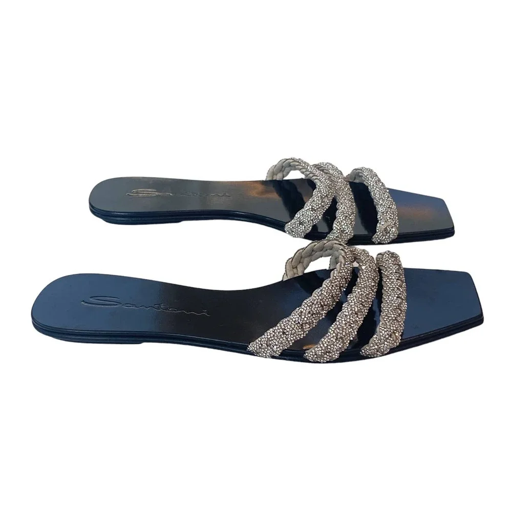 NEW! Santoni Swarovski Foster Crystal Triple Band Slide Sandal 37 - Picture 5 of 10